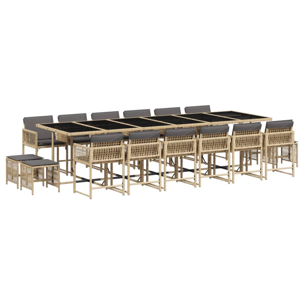 Set Pranzo da Giardino 17 pz con Cuscini Beige Misto Polyrattan