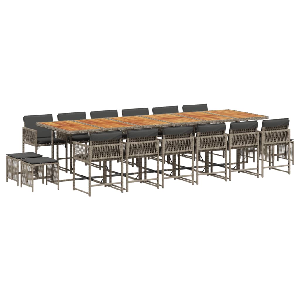 Set da Pranzo da Giardino 17pz con Cuscini Grigio in Polyrattan