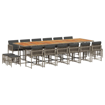 Set da Pranzo da Giardino 17pz con Cuscini Grigio in Polyrattan