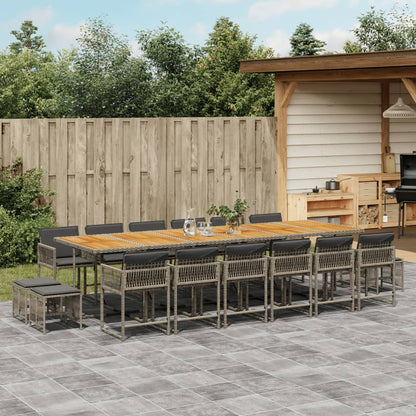 Set da Pranzo da Giardino 17pz con Cuscini Grigio in Polyrattan