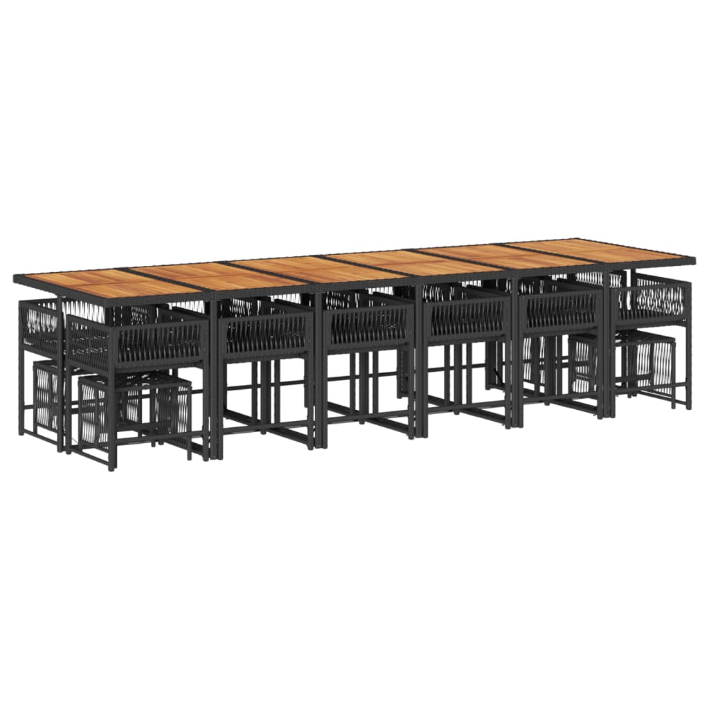 Set da Pranzo da Giardino 17 pz con Cuscini Nero in Polyrattan