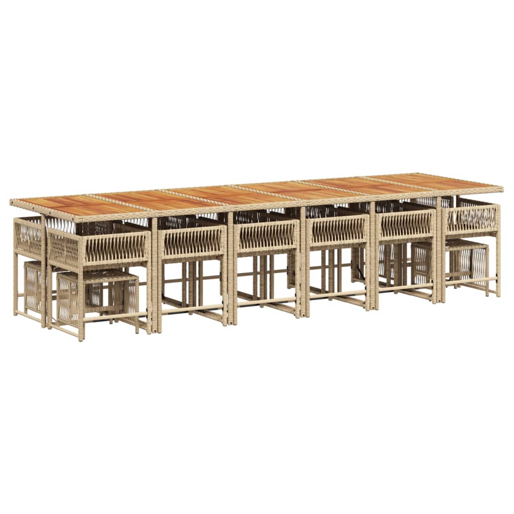 Set da Pranzo da Giardino 17 pz con Cuscini Beige in Polyrattan