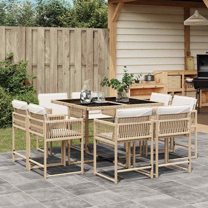 Set da Pranzo da Giardino 9 pz con Cuscini Beige in Polyrattan