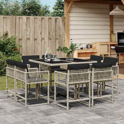 Set Pranzo da Giardino 9pz con Cuscini Grigio Chiaro Polyrattan