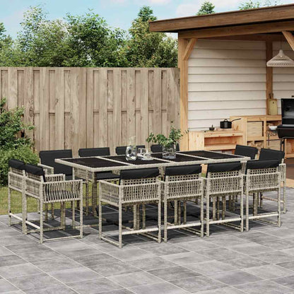 Set da Pranzo da Giardino 13pz con Cuscini Grigio in Polyrattan
