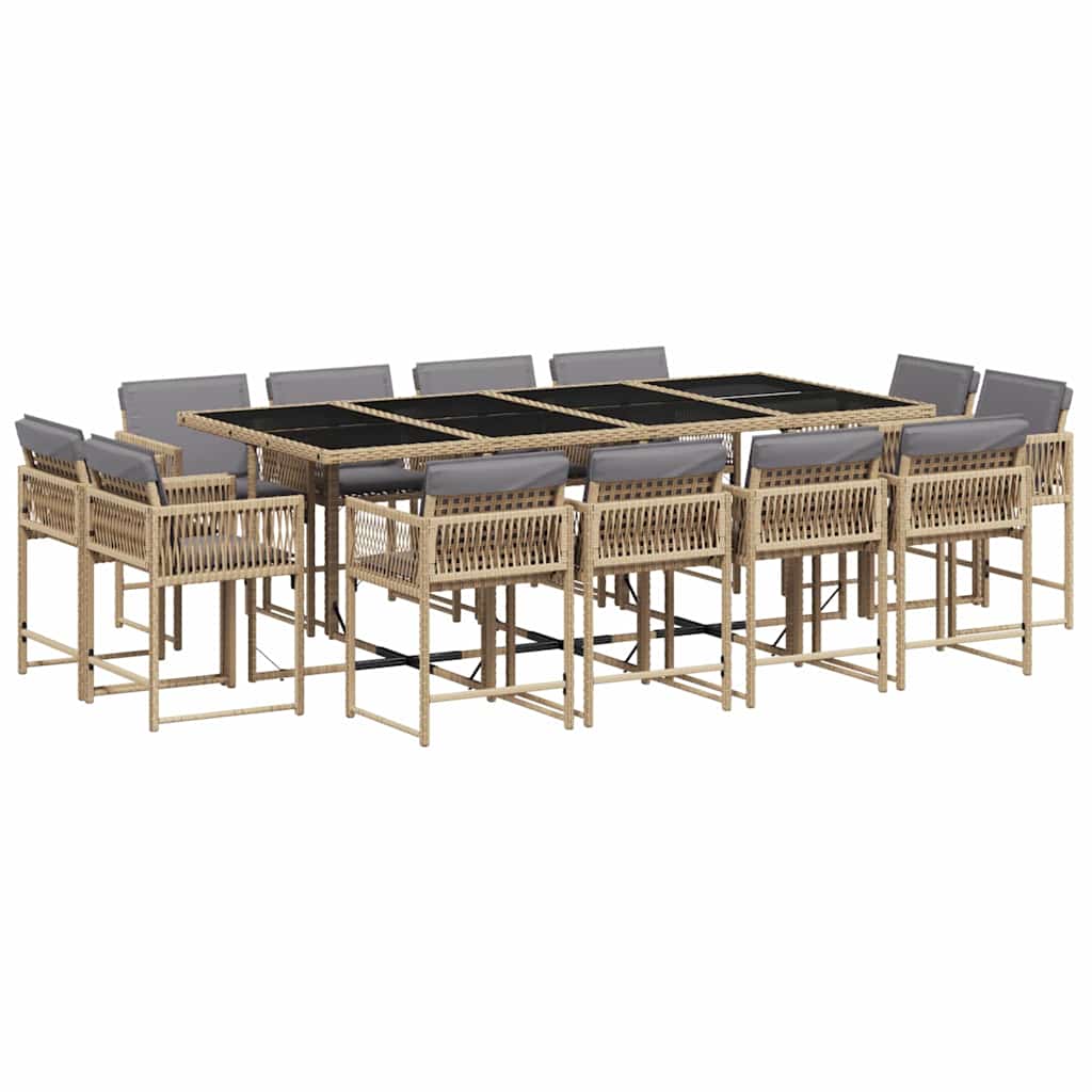 Set Pranzo da Giardino 13 pz con Cuscini Beige Misto Polyrattan