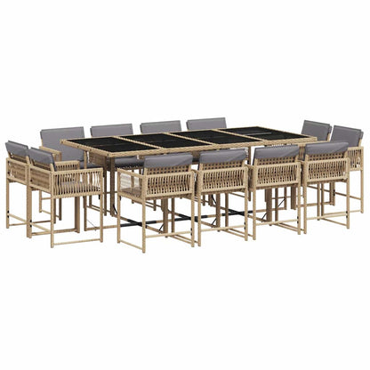 Set Pranzo da Giardino 13 pz con Cuscini Beige Misto Polyrattan