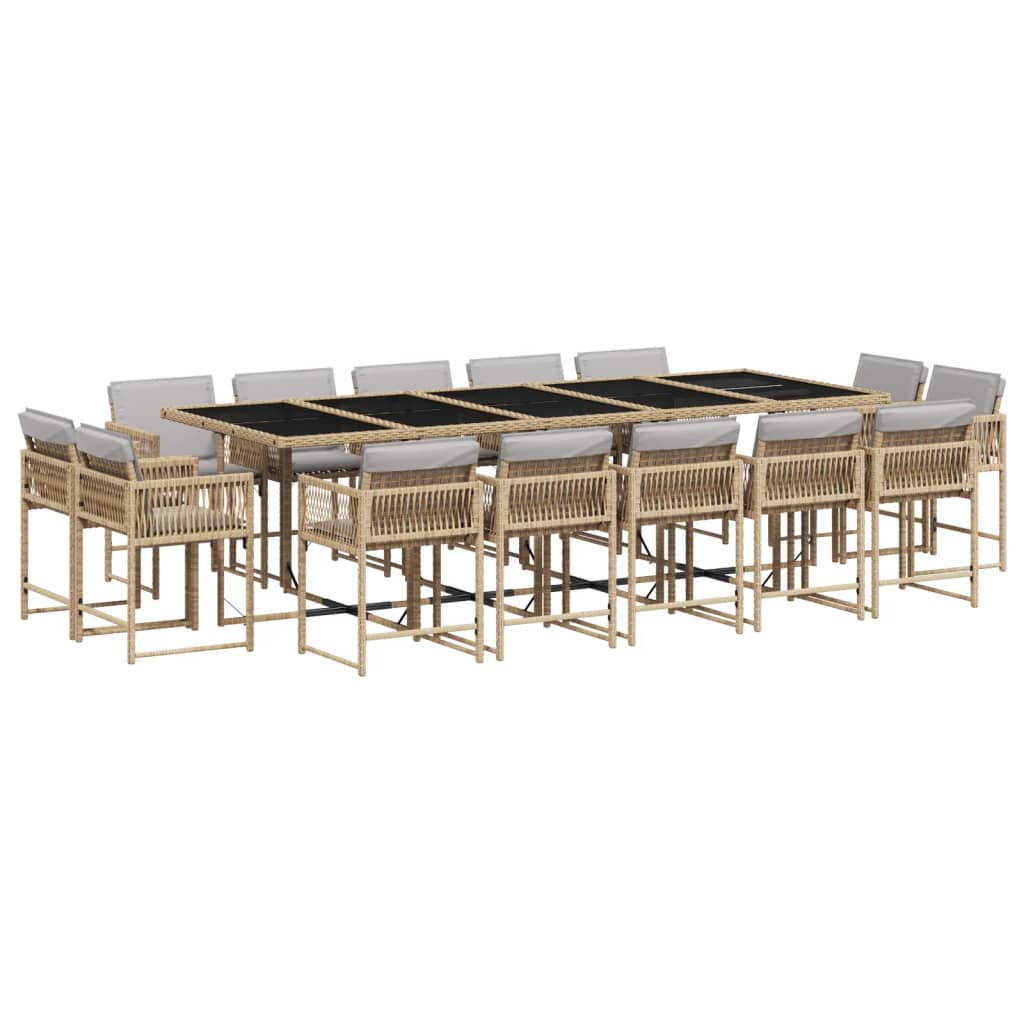 Set Pranzo da Giardino 15 pz con Cuscini Beige Misto Polyrattan