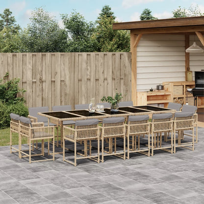 Set Pranzo da Giardino 15 pz con Cuscini Beige Misto Polyrattan