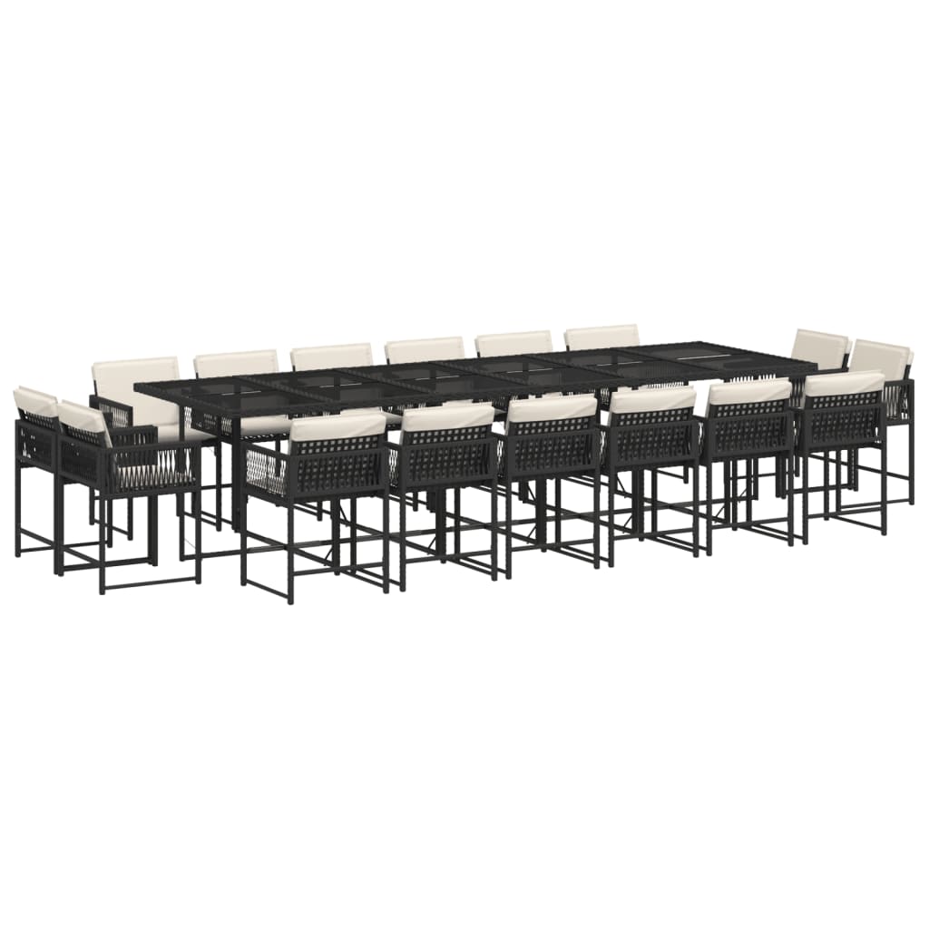 Set da Pranzo da Giardino 17 pz con Cuscini Nero in Polyrattan