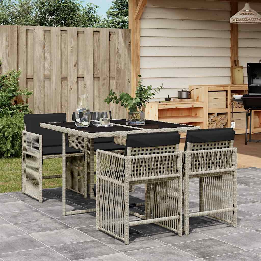 Set Pranzo da Giardino 5pz con Cuscini Grigio Chiaro Polyrattan