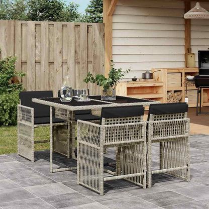 Set Pranzo da Giardino 5pz con Cuscini Grigio Chiaro Polyrattan