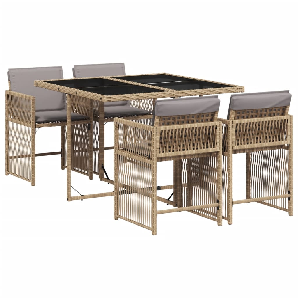 Set Pranzo da Giardino 5 pz con Cuscini Beige Misto Polyrattan