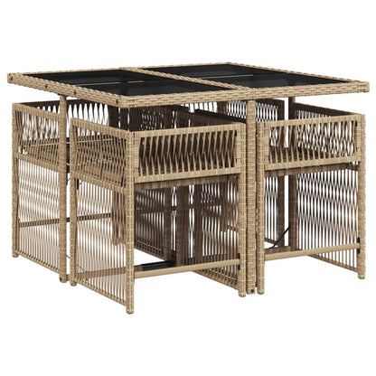 Set Pranzo da Giardino 5 pz con Cuscini Beige Misto Polyrattan