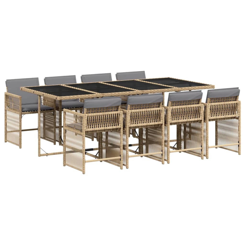 Set Pranzo da Giardino 9 pz con Cuscini Beige Misto Polyrattan