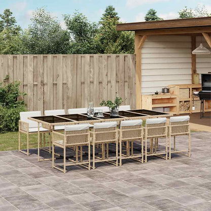 Set da Pranzo da Giardino 11 pz con Cuscini Beige in Polyrattan