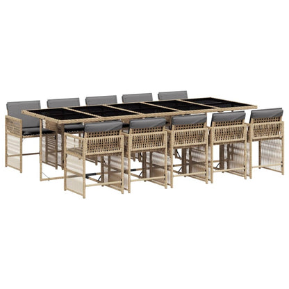 Set Pranzo da Giardino 11 pz con Cuscini Beige Misto Polyrattan