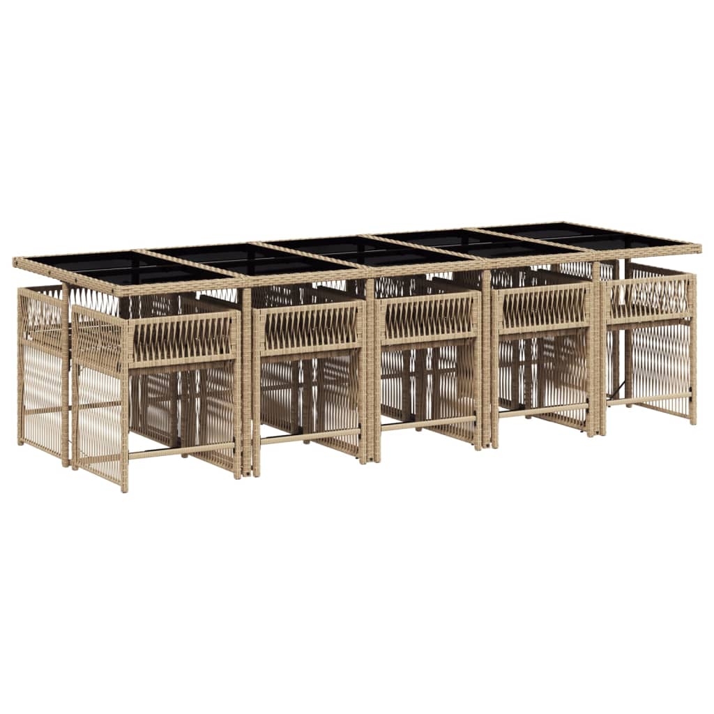 Set Pranzo da Giardino 11 pz con Cuscini Beige Misto Polyrattan