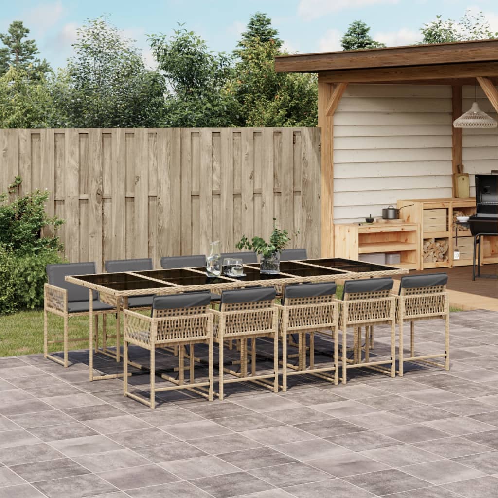 Set Pranzo da Giardino 11 pz con Cuscini Beige Misto Polyrattan