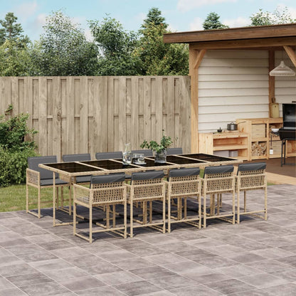 Set Pranzo da Giardino 11 pz con Cuscini Beige Misto Polyrattan