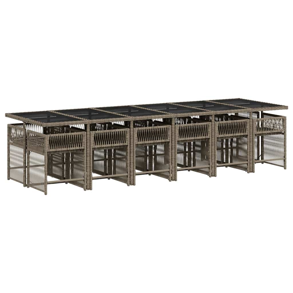 Set da Pranzo da Giardino 13pz con Cuscini Grigio in Polyrattan
