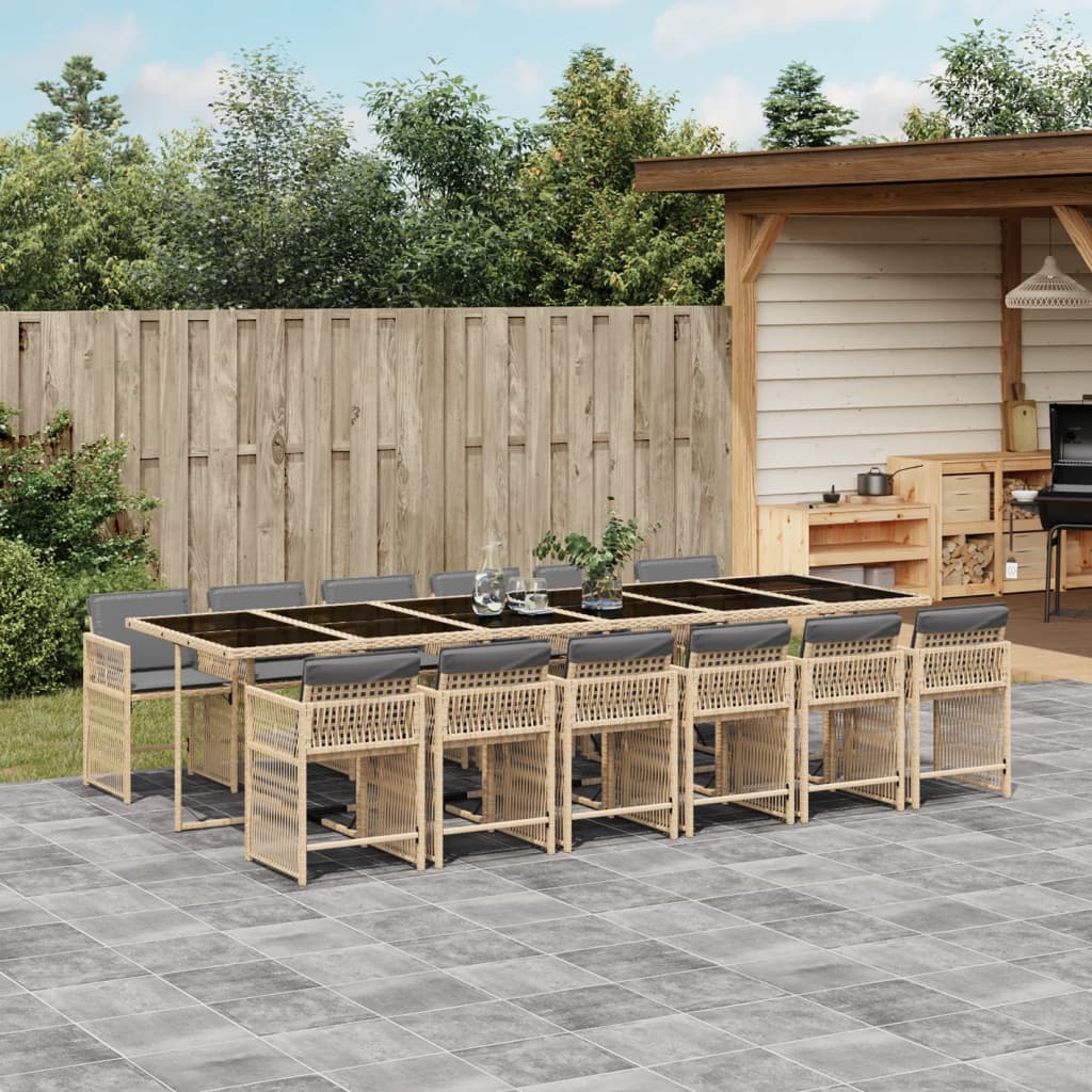 Set Pranzo da Giardino 13 pz con Cuscini Beige Misto Polyrattan