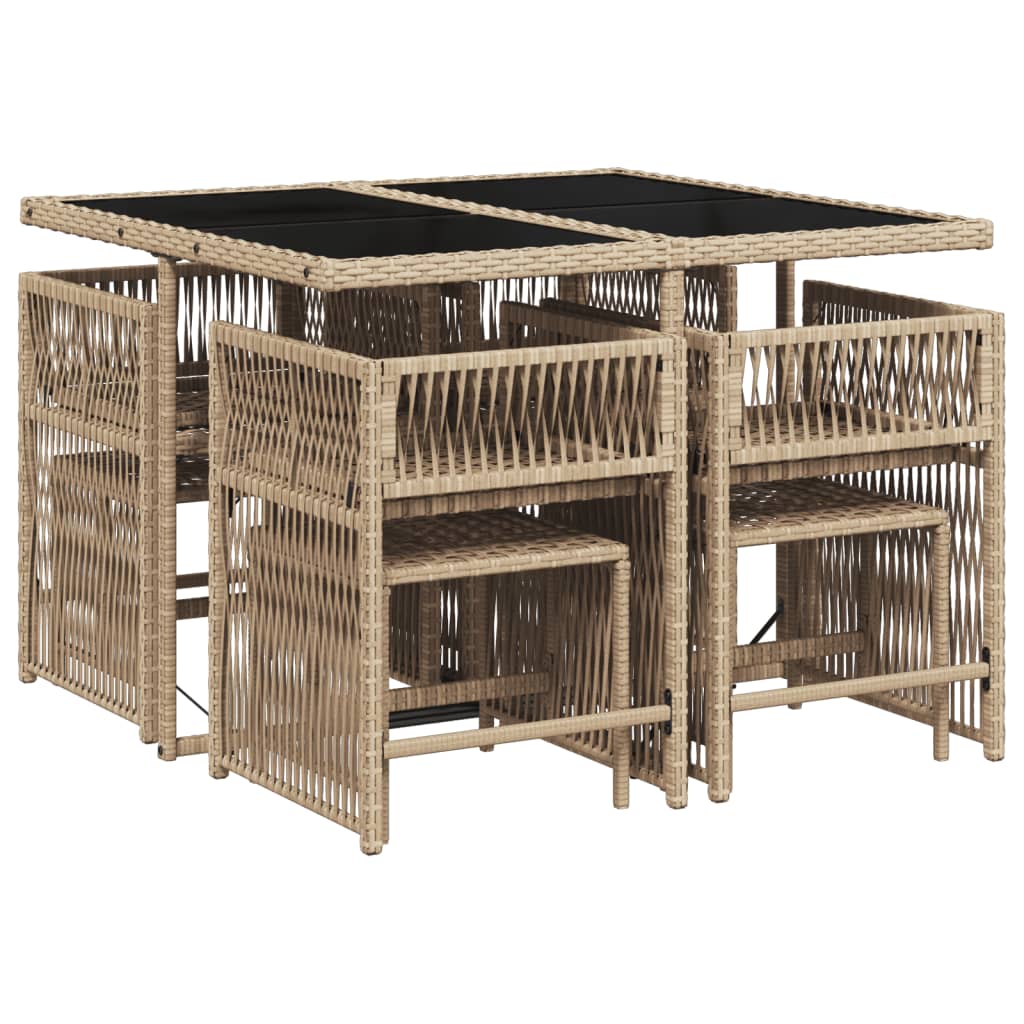 Set Pranzo da Giardino 9 pz con Cuscini Beige Misto Polyrattan