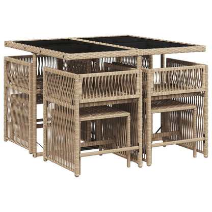 Set Pranzo da Giardino 9 pz con Cuscini Beige Misto Polyrattan