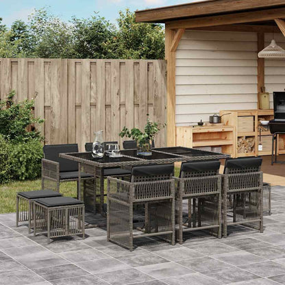 Set da Pranzo da Giardino 11pz con Cuscini in Polyrattan Grigio