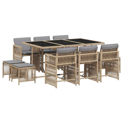 Set Pranzo da Giardino 11 pz con Cuscini Beige Misto Polyrattan