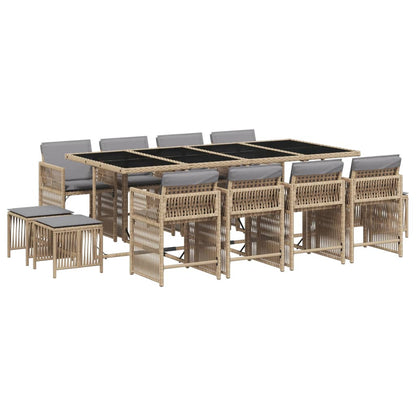 Set Pranzo da Giardino 13 pz con Cuscini Beige Misto Polyrattan