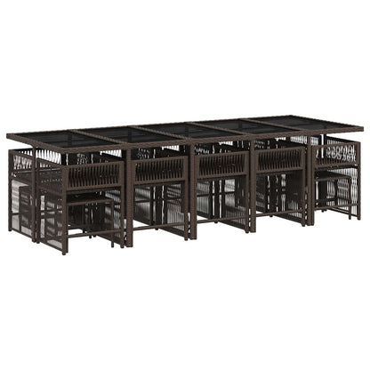 Set da Pranzo da Giardino 15 pz con Cuscini Marrone Polyrattan