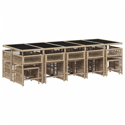 Set Pranzo da Giardino 15 pz con Cuscini Beige Misto Polyrattan
