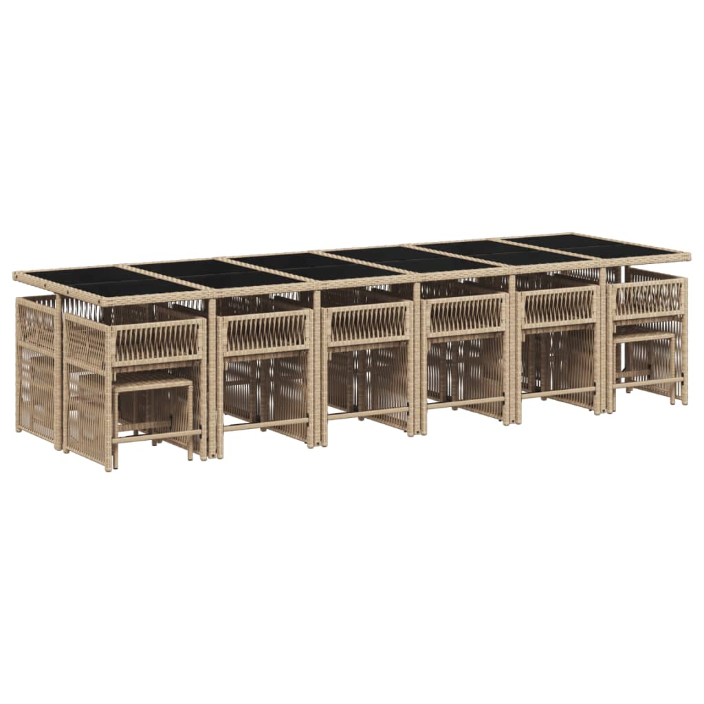 Set Pranzo da Giardino 17 pz con Cuscini Beige Misto Polyrattan