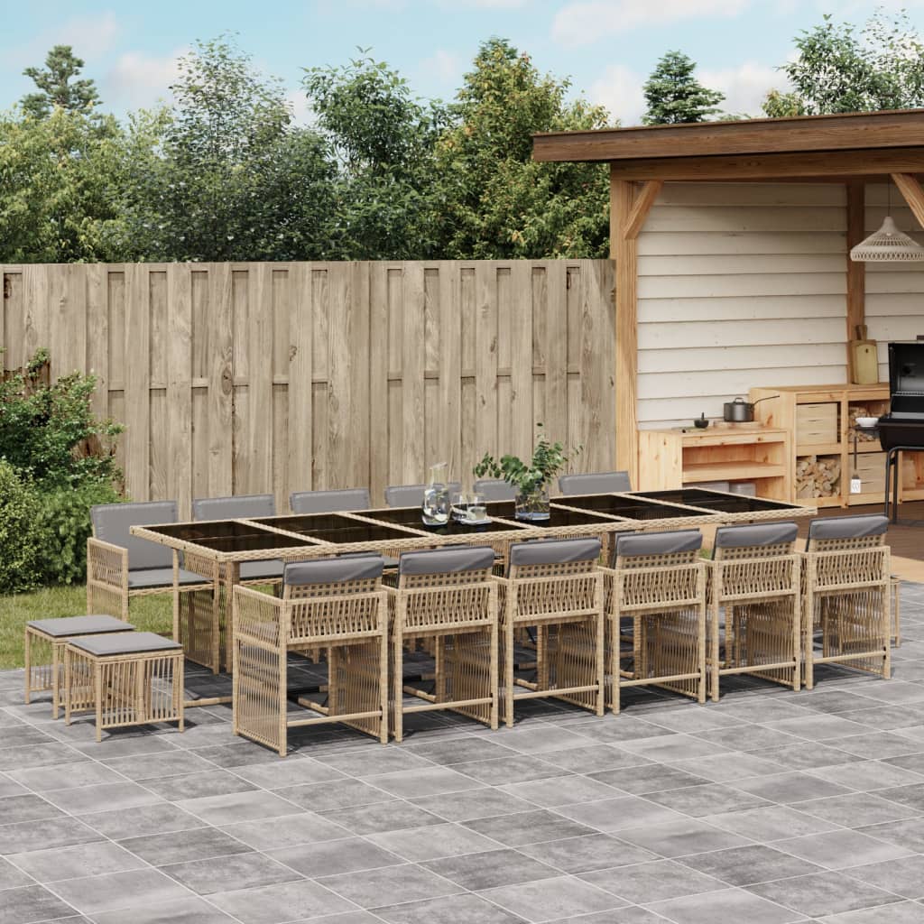 Set Pranzo da Giardino 17 pz con Cuscini Beige Misto Polyrattan