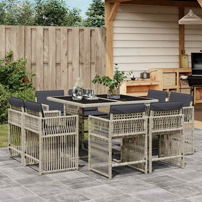 Set Pranzo da Giardino 9pz con Cuscini Grigio Chiaro Polyrattan