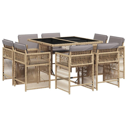 Set Pranzo da Giardino 9 pz con Cuscini Beige Misto Polyrattan
