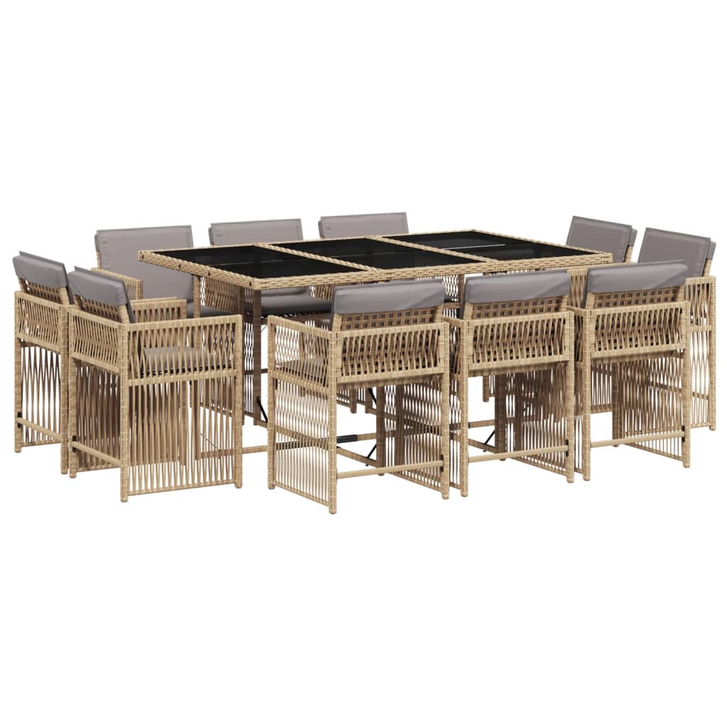 Set Pranzo da Giardino 11 pz con Cuscini Beige Misto Polyrattan