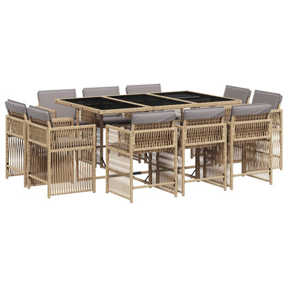 Set Pranzo da Giardino 11 pz con Cuscini Beige Misto Polyrattan