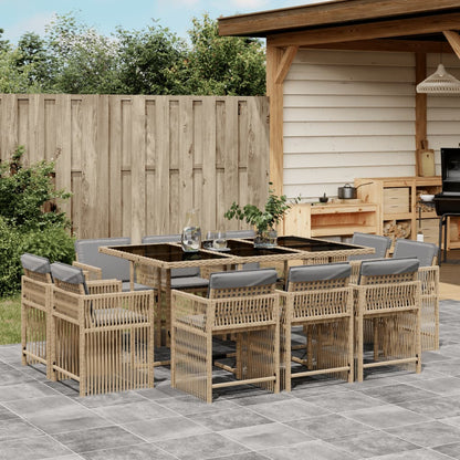 Set Pranzo da Giardino 11 pz con Cuscini Beige Misto Polyrattan