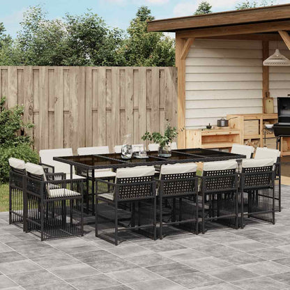 Set da Pranzo da Giardino 13pz con Cuscini Nero in Polyrattan
