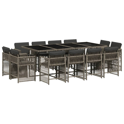 Set da Pranzo da Giardino 13pz con Cuscini Grigio in Polyrattan