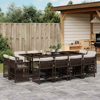 Set da Pranzo da Giardino 13pz con Cuscini Marrone Polyrattan