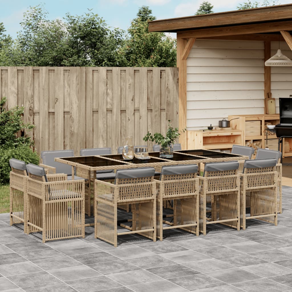 Set Pranzo da Giardino 13 pz con Cuscini Beige Misto Polyrattan