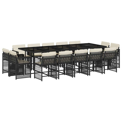 Set da Pranzo da Giardino 15 pz con Cuscini Nero in Polyrattan
