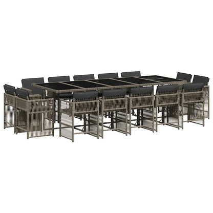 Set da Pranzo da Giardino 15 pz con Cuscini Grigio Polyrattan