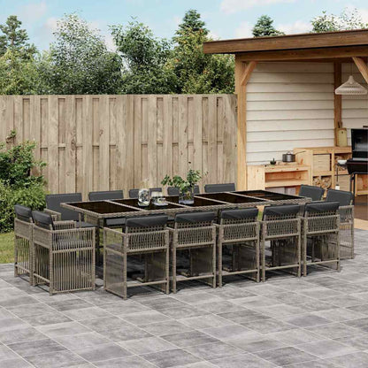 Set da Pranzo da Giardino 15 pz con Cuscini Grigio Polyrattan