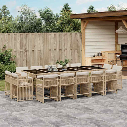 Set da Pranzo da Giardino 15 pz con Cuscini Beige in Polyrattan
