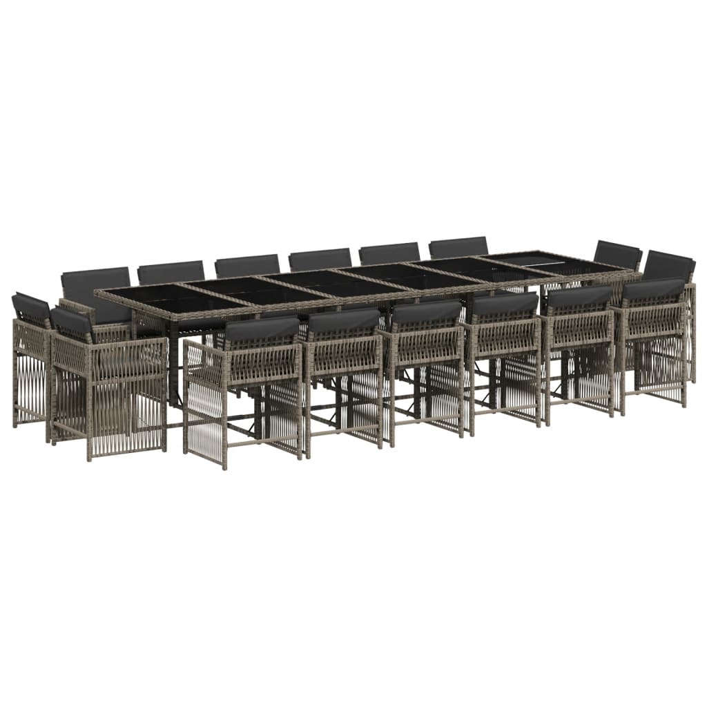 Set da Pranzo da Giardino 17pz con Cuscini Grigio in Polyrattan