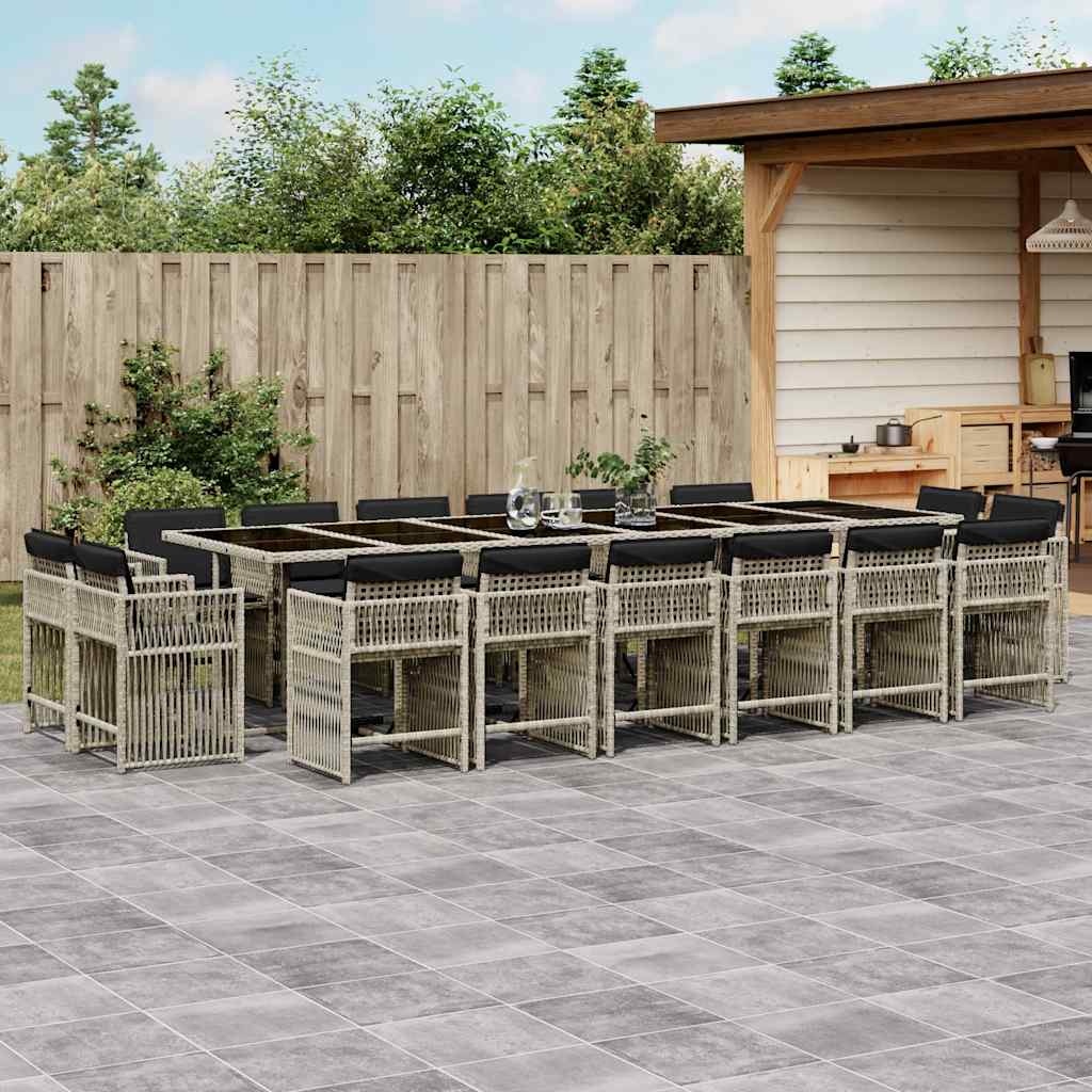 Set da Pranzo da Giardino 17pz con Cuscini Grigio in Polyrattan